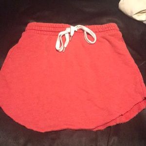 Red Knit Raw-Cut Skirt